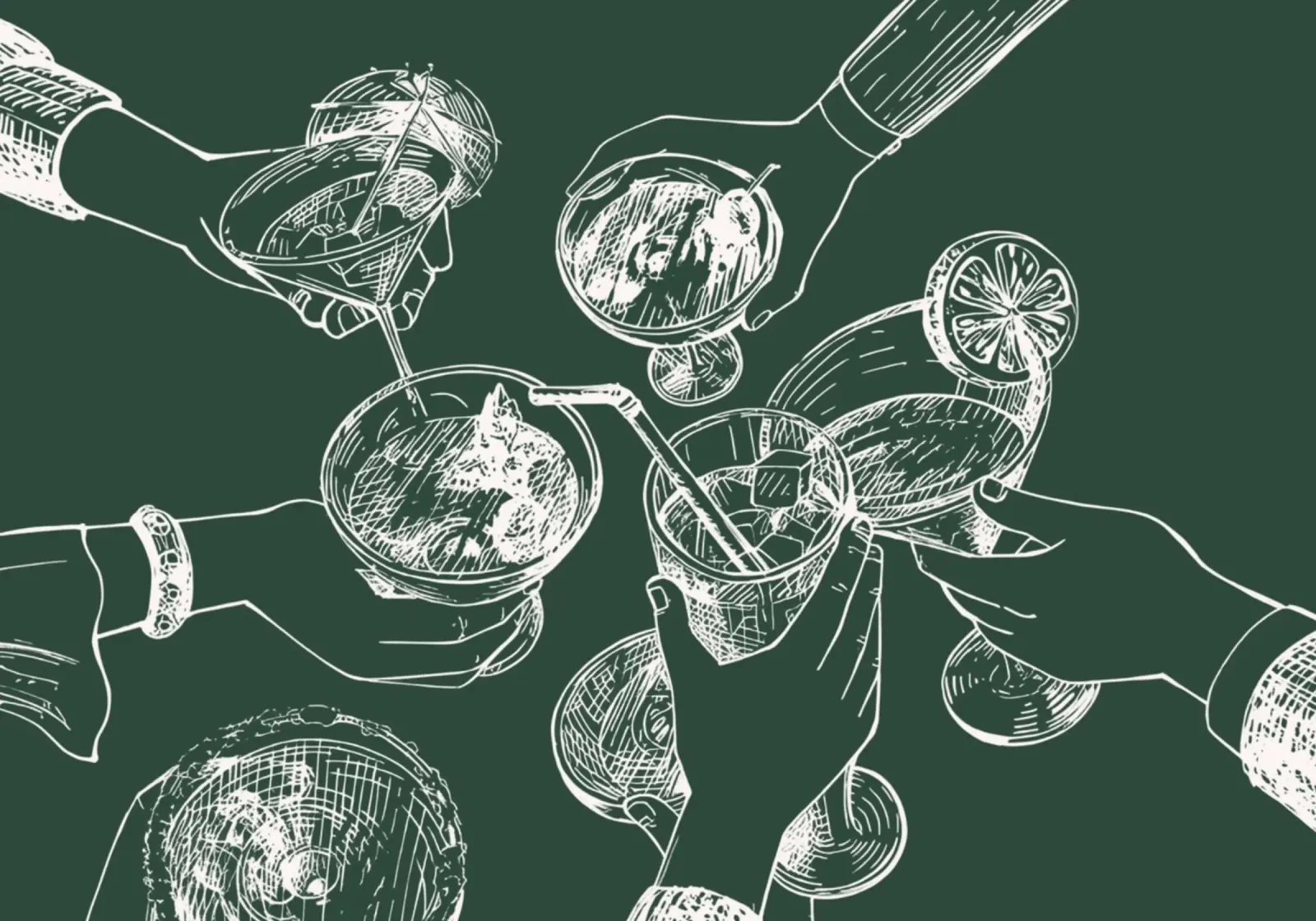 Cocktail Cheers White Sketch - Handgezeichnete Getränke Kunst Poster von ClubArt