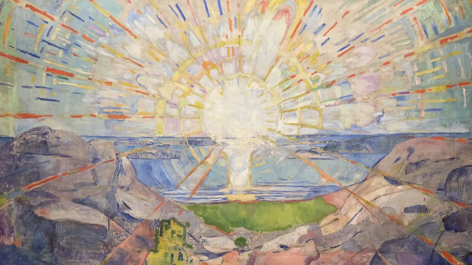 Il sole di Munch (Solen) - Un radioso paesaggio espressionista poster con telaio in alluminio da NorwesClub
