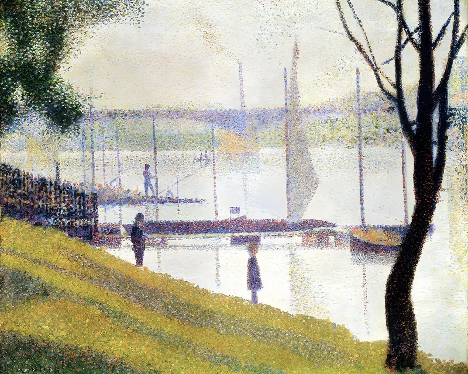 Seurat's The Seine at Courbevoie - Pointillist Landscape canvas with Floater frame by NorwesClub