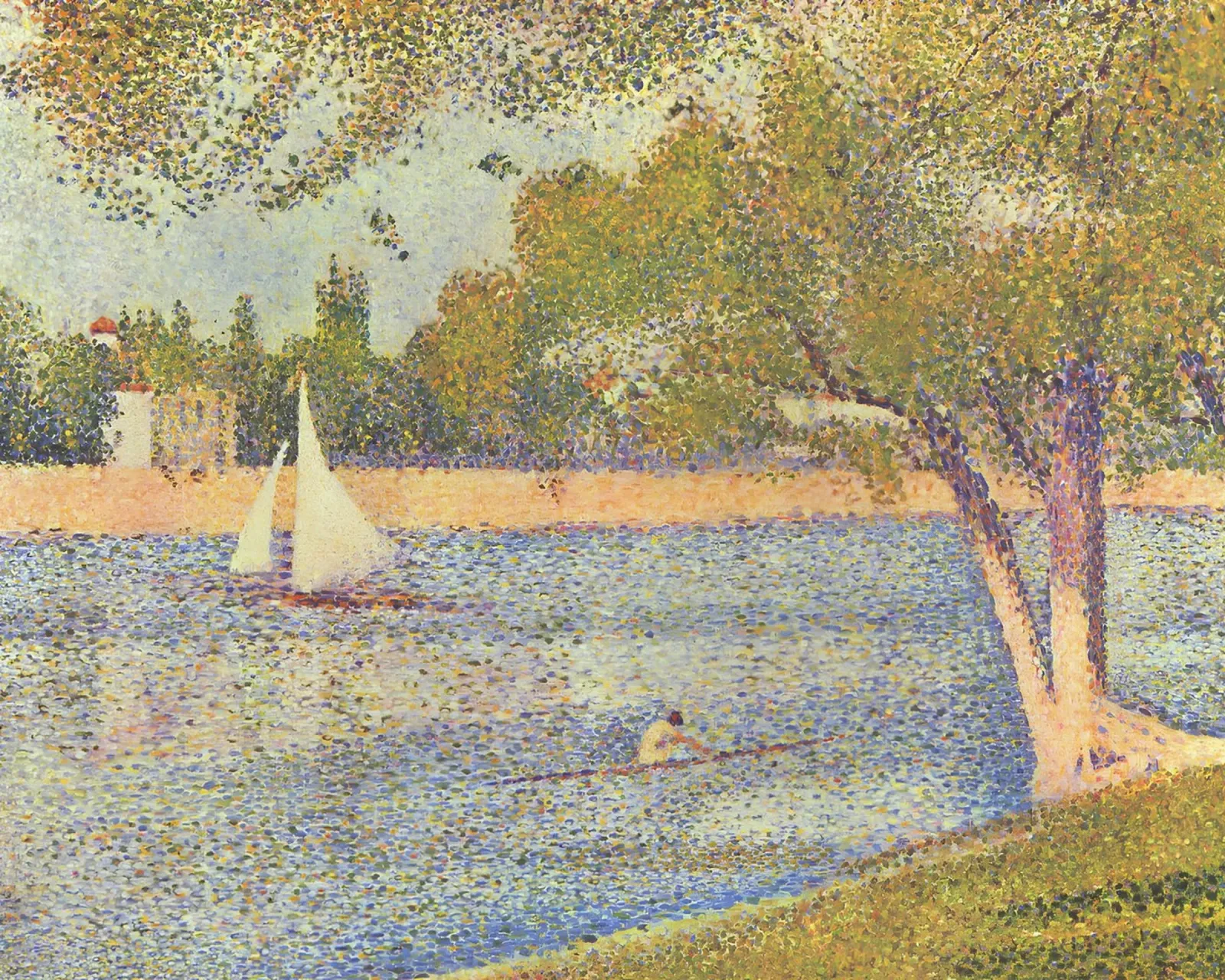 Seurats Segelboot & Skiff - Pointillistische Flussszene Hahnemühle von NorwesClub