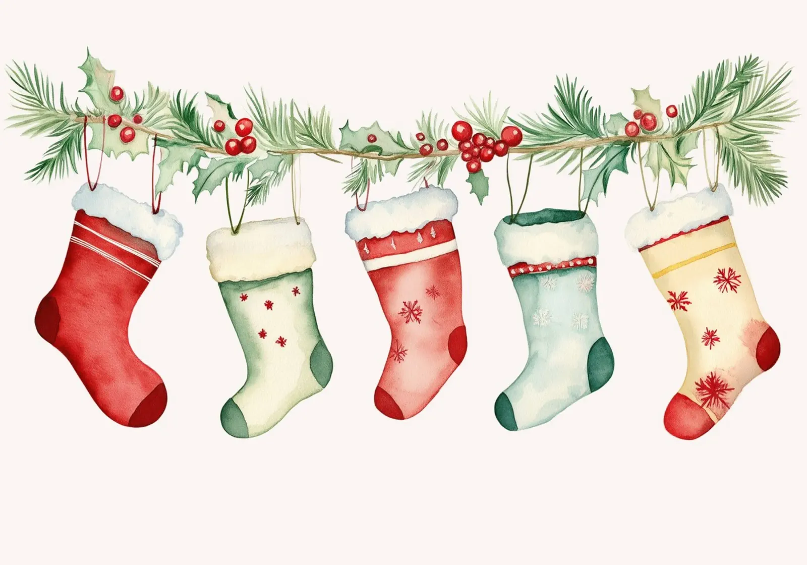 Calze di Natale appese - Decorazione festosa ad acquerello carta hahnemühle da ClubArt
