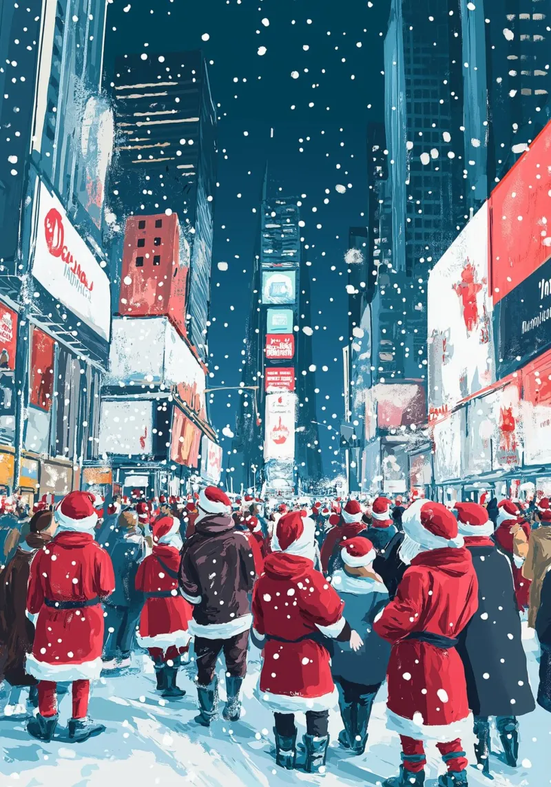 Babbo Natale a Times Square - Divertimento natalizio innevato a NYC pellicola backlit da ClubArt