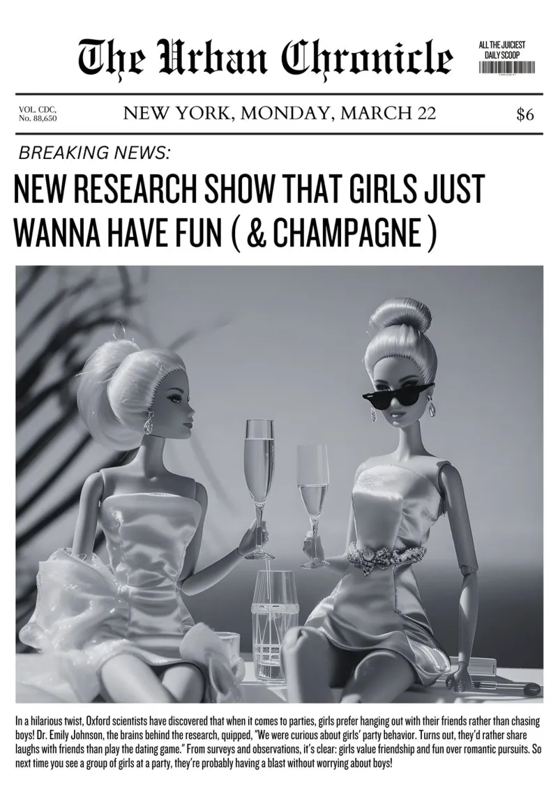 Barbie Fun & Champagne: stampa d'arte di Cronaca Urbana poster da homdeco