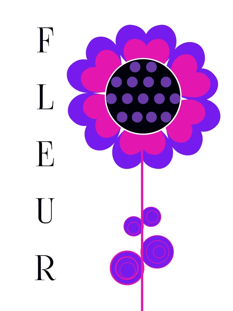 Fleur - Stilisierte Blume Lila, pink, schwarz Stil der 70er poster with plastic frame by Lilou Art