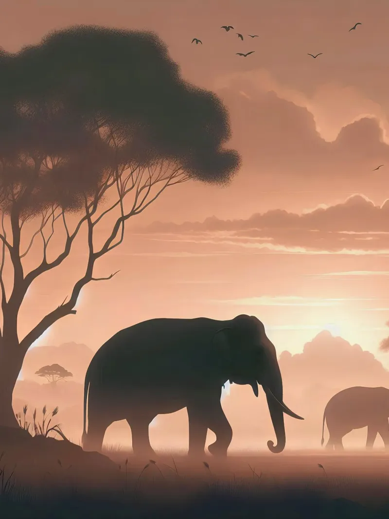 Elefant im Morgenlicht Leinwand von Digital Naive