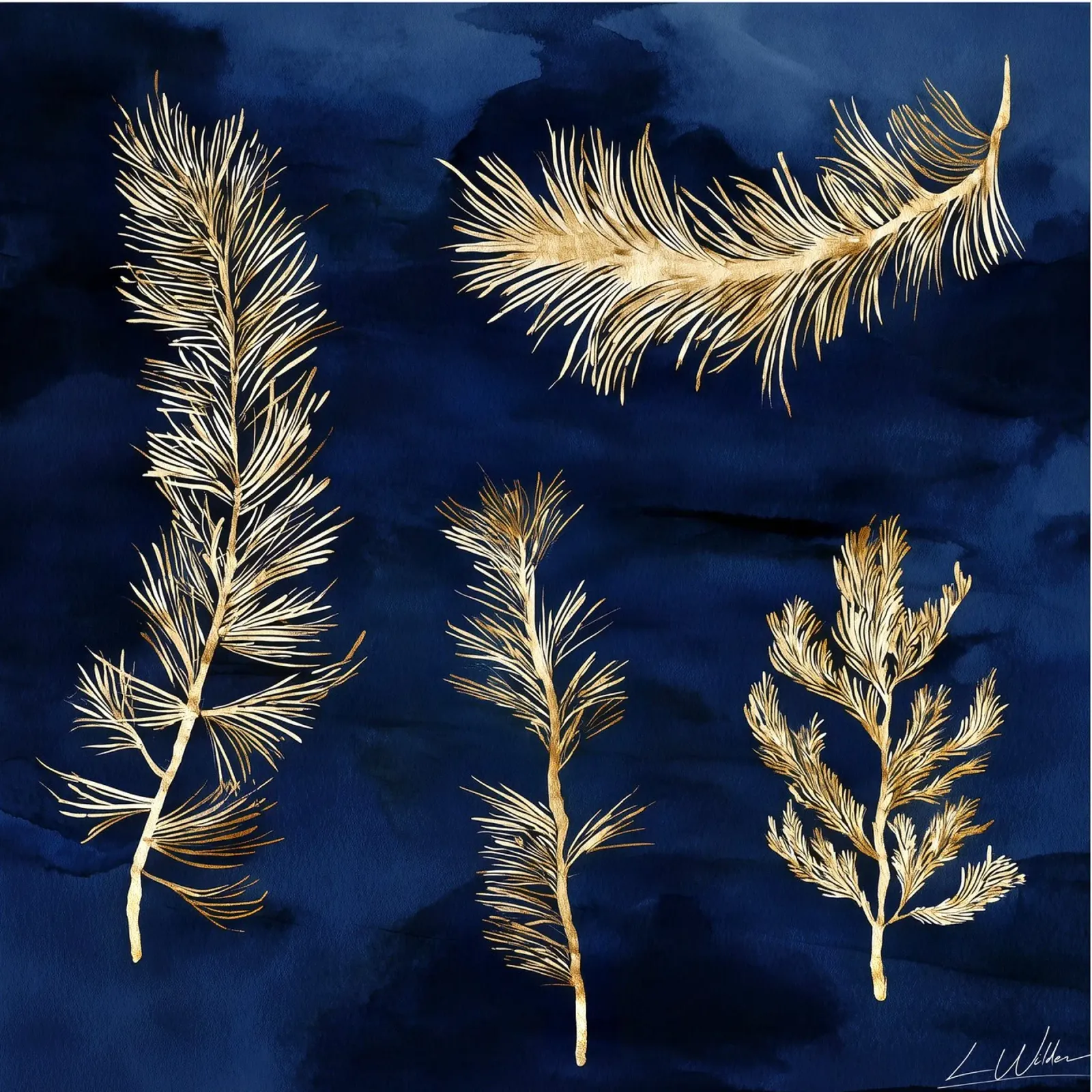 Pini d'oro su Indaco alluminio dibond da Luke Wilder Studio