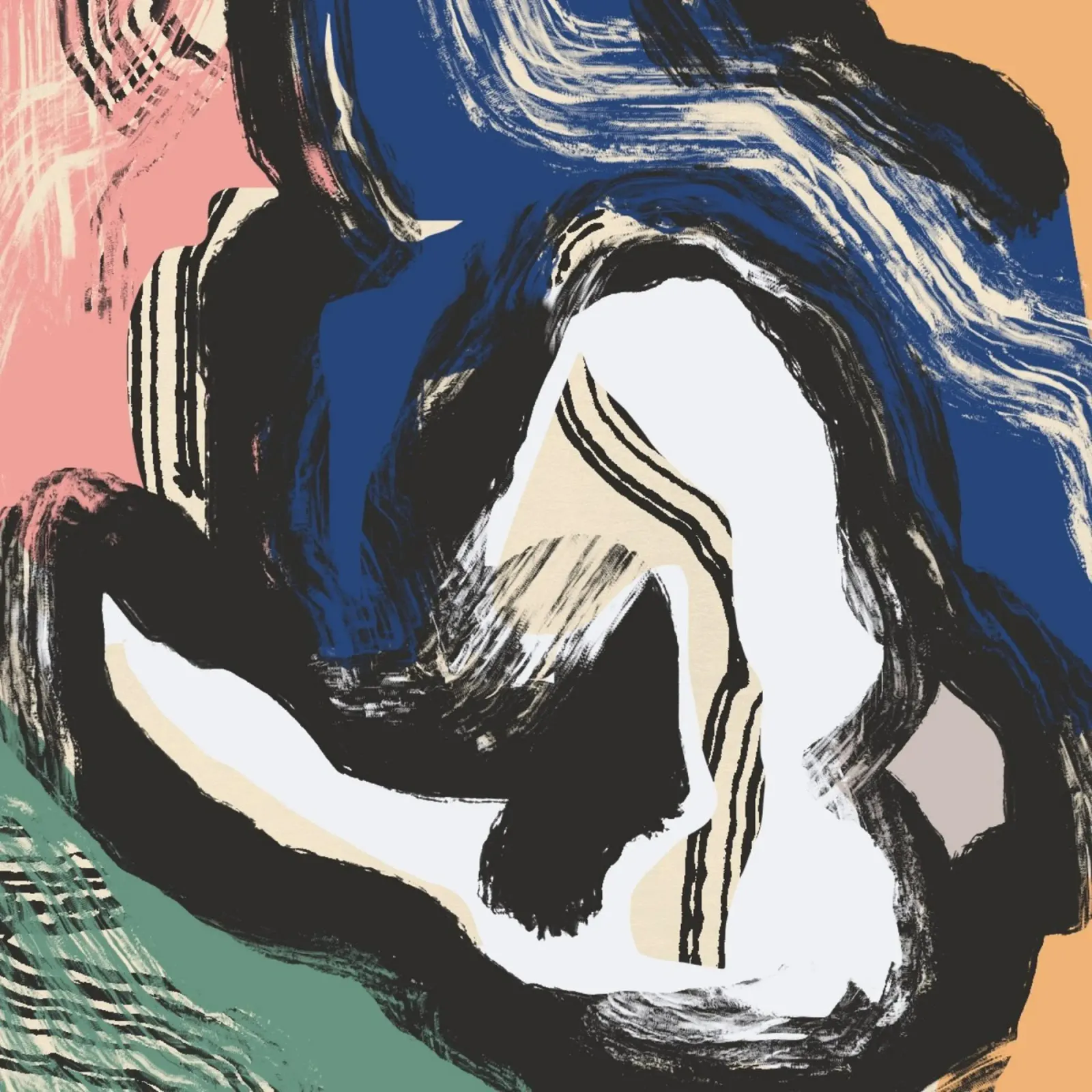 Zittend naakt abstract maximalist canvas van Little Dean