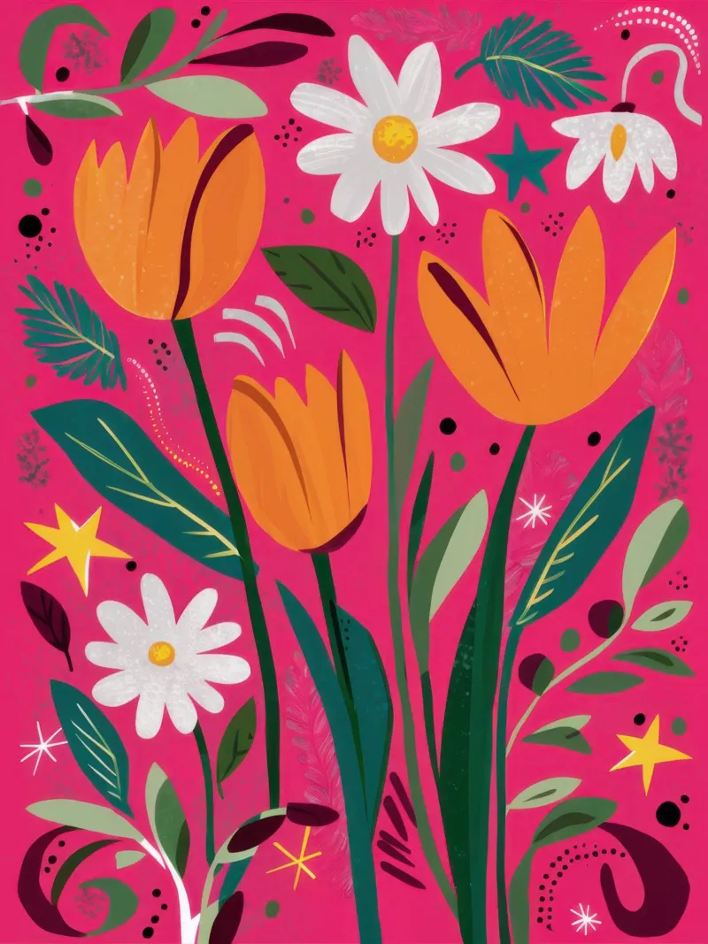 Tulp en Madeliefje Stilte hahnemühle van Sentinel Glow