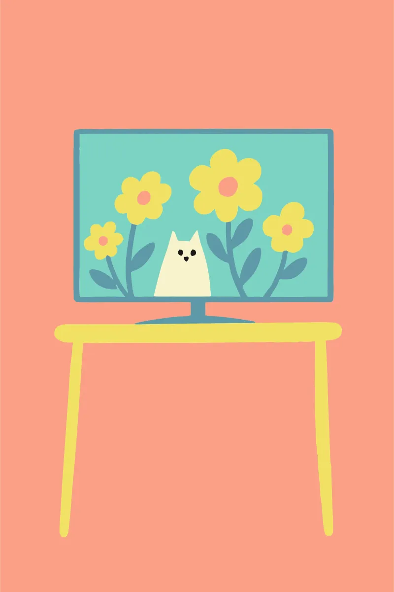 Gatto sullo schermo della televisione poster con telaio in alluminio da TRENDY POSTER SHOP