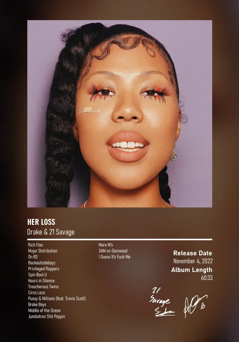 21 Savage And Drake - Her Loss poster con telaio in alluminio da DGUnder
