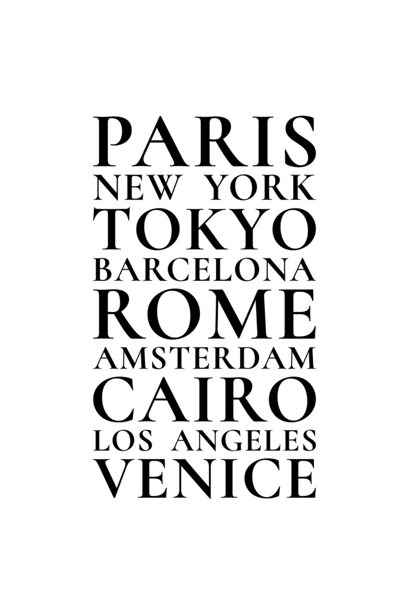 Metropoli - Città del mondo poster con telaio in alluminio da Typo Designs