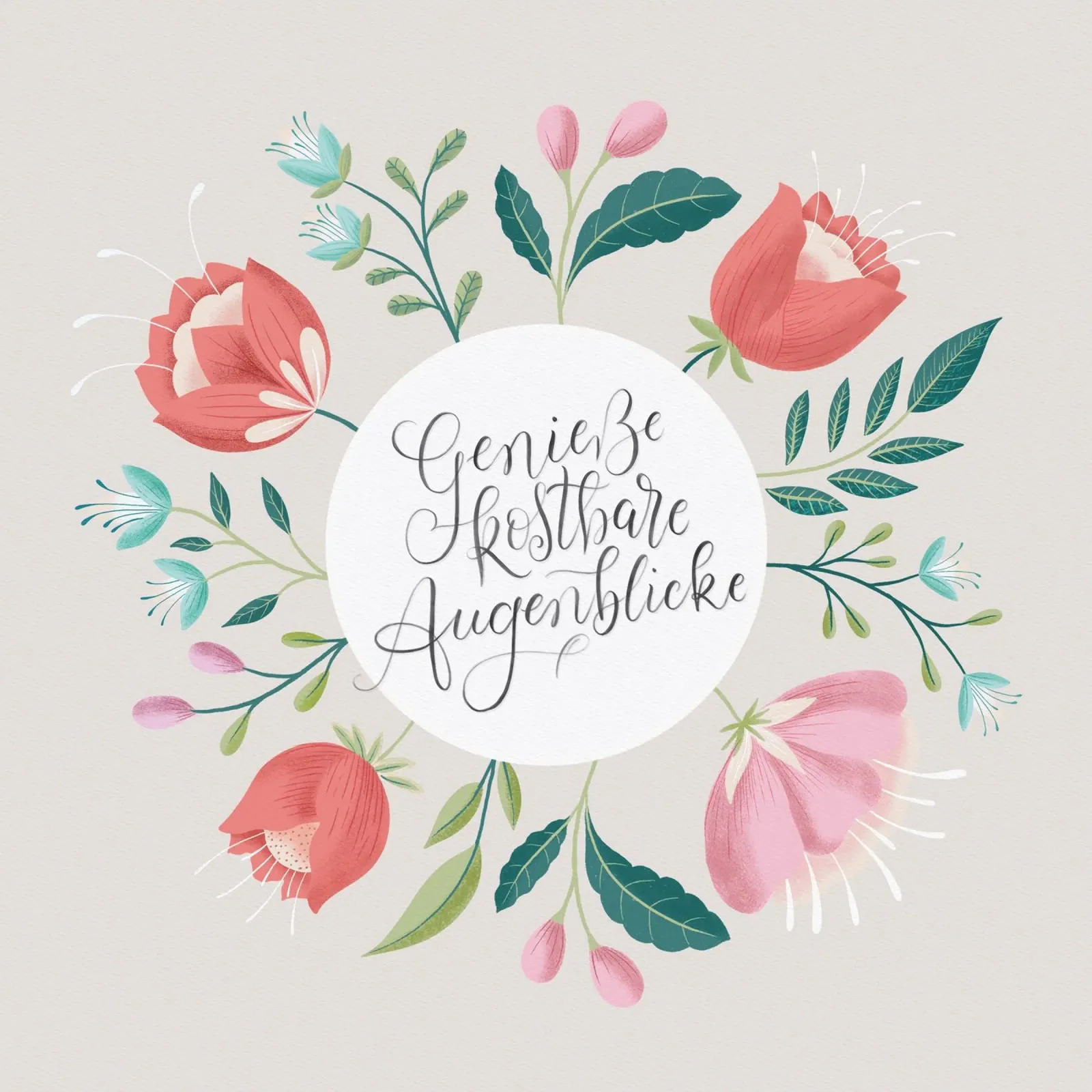 Genieße kostbare Augenblicke. Zauberhafte Blumen. Zitat. metacrilato de CalliLetters