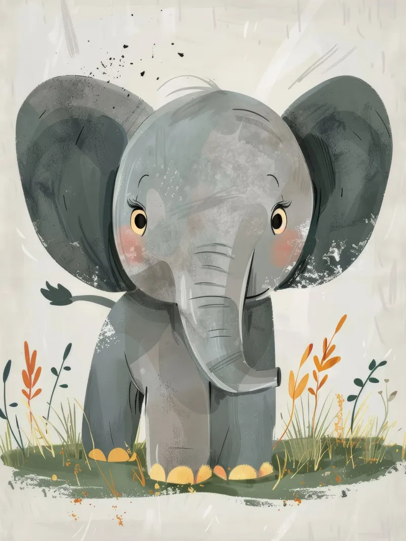Elefante grigio con erba pellicola backlit da DesignDoodle