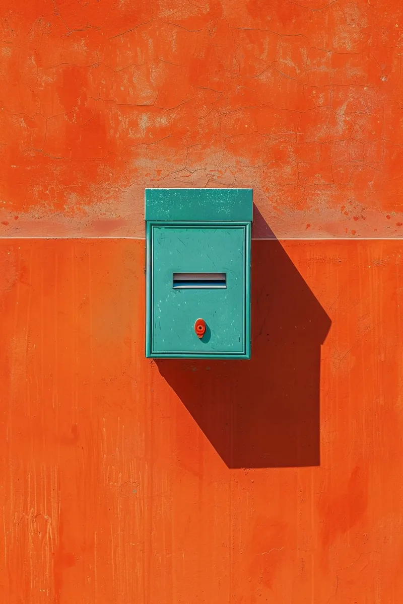 Teal Mailbox on Orange Wall pellicola backlit da Mosaic Dialogue