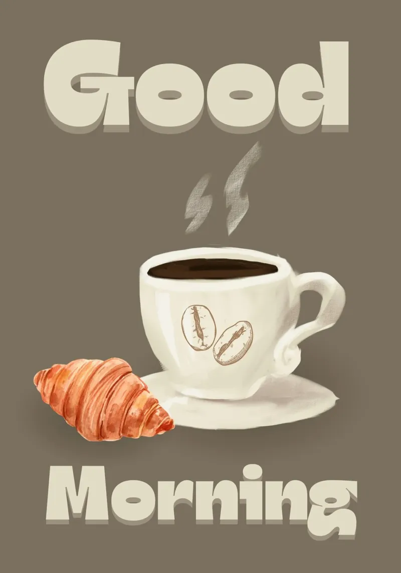 Good Morning Coffee & Croissant Minimalist Art Print canvas with Floater frame by ClubArt