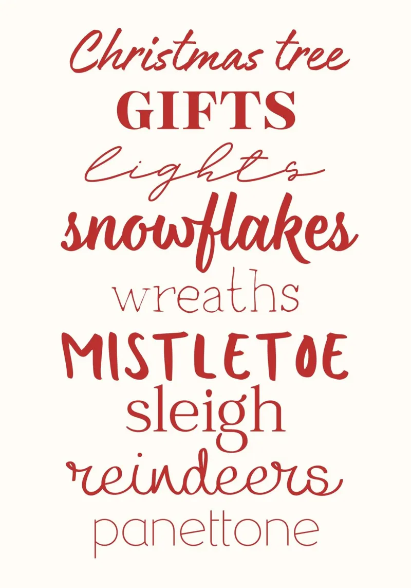 Christmas Word Cloud: Festive Holiday Typography Art Print backlit film by ClubArt