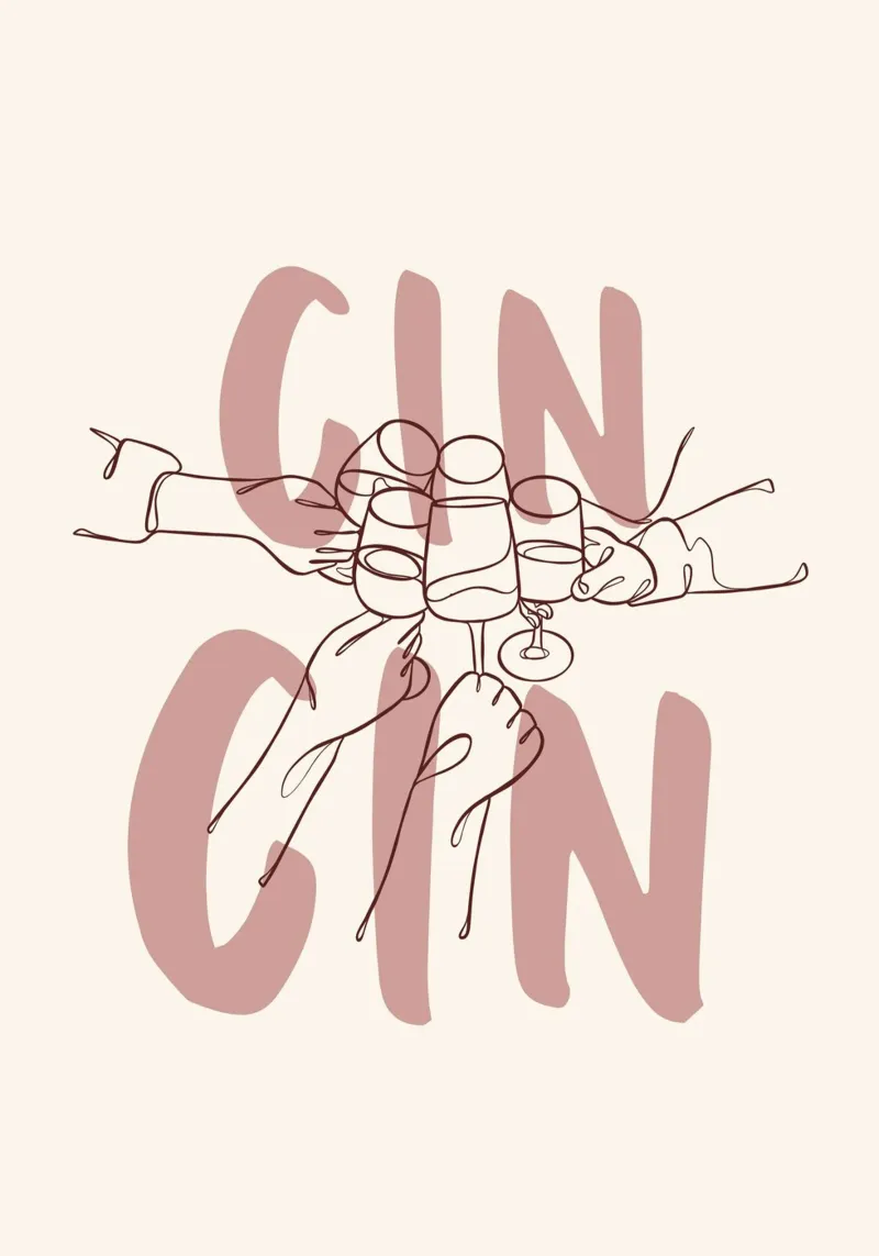 "Gin Gin" Cheers Line Art: Bar Cart Wall Prin hahnemühle de ClubArt
