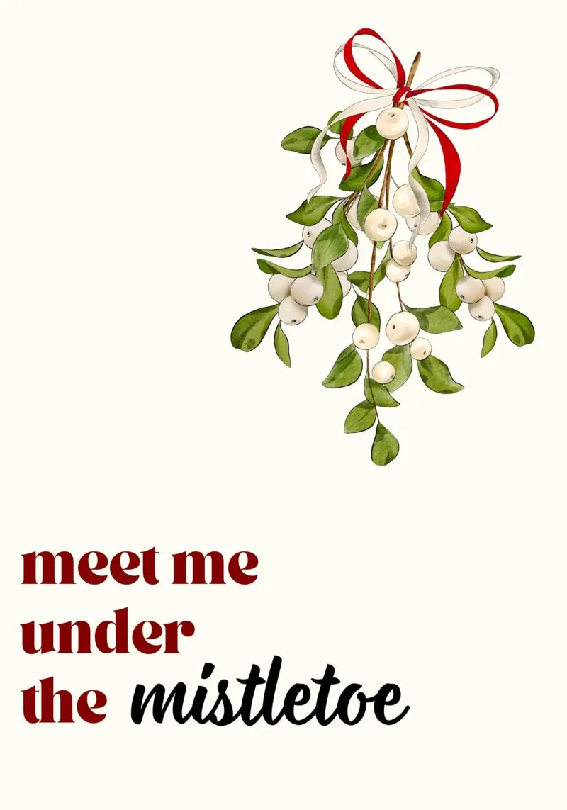 Triff mich unterm Mistelzweig: Romantische Weihnachten Kunstdruck Alu-Dibond von ClubArt