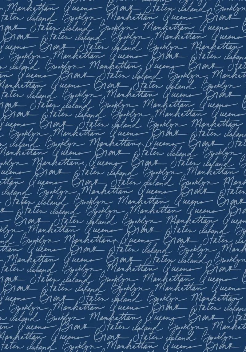 Scrittura dei quartieri di New York: Modello blu Manhattan, Brooklyn poster con telaio in legno da ClubArt