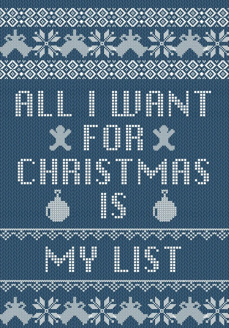 "Arte natalizia con maglione brutto "All I Want Is My List plexiglass da ClubArt