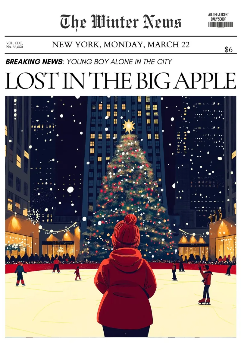 Verdwaald in de winter van NYC: Big Apple kerstkrant canvas met Baklijst van ClubArt