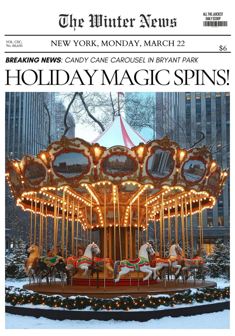 Carosello di Bryant Park: Magia invernale di NYC Notizie d'arte poster con telaio in plastica da ClubArt