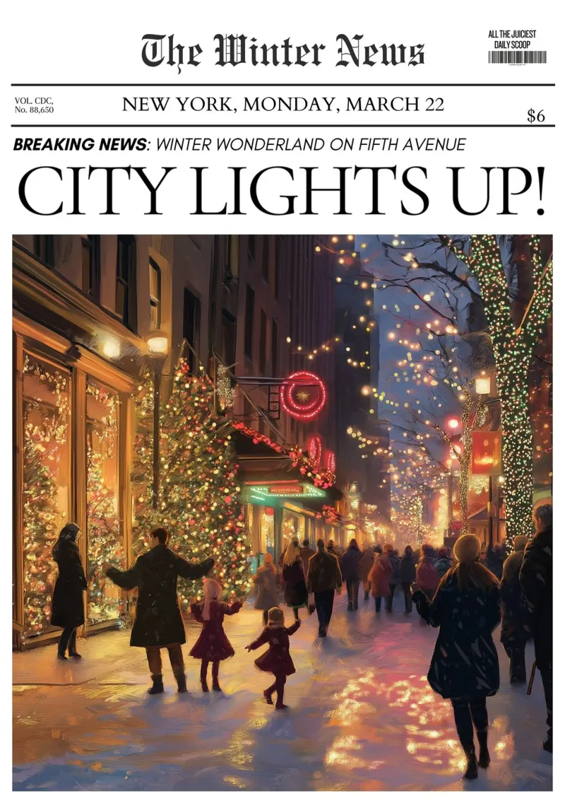 L'inverno della Quinta Strada: Luci di NYC Notizie d'arte poster da ClubArt