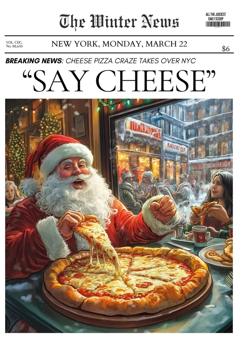 Santa's NYC Pizza: Cream Cheese Craze News Art backlit film by ClubArt