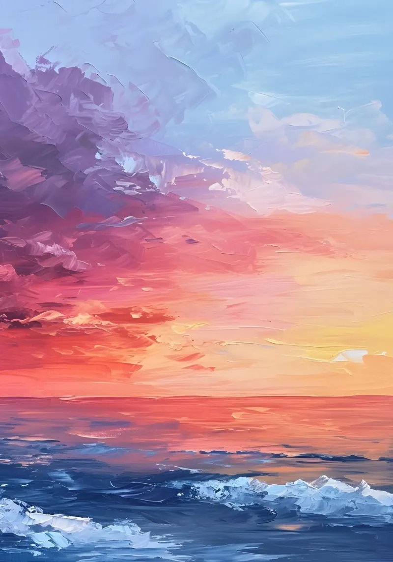 Impasto Meeres-Sonnenuntergang: Vibrant Sky Seascape Kunst Hahnemühle von homdeco