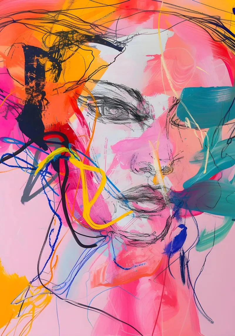 Abstract Portrait: Vibrant Expressionist Face Art canvas by homdeco
