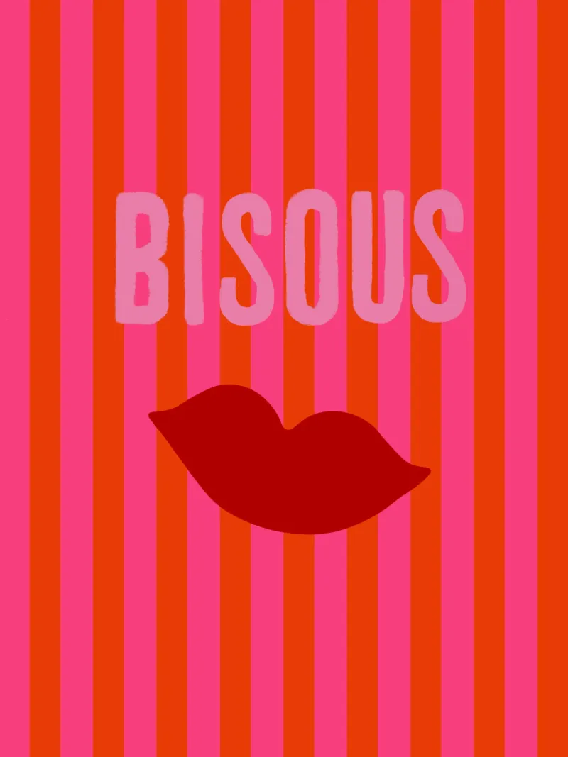 Bisous Pink Red Kiss Mouth On Stripes poster by Alisa Knöß