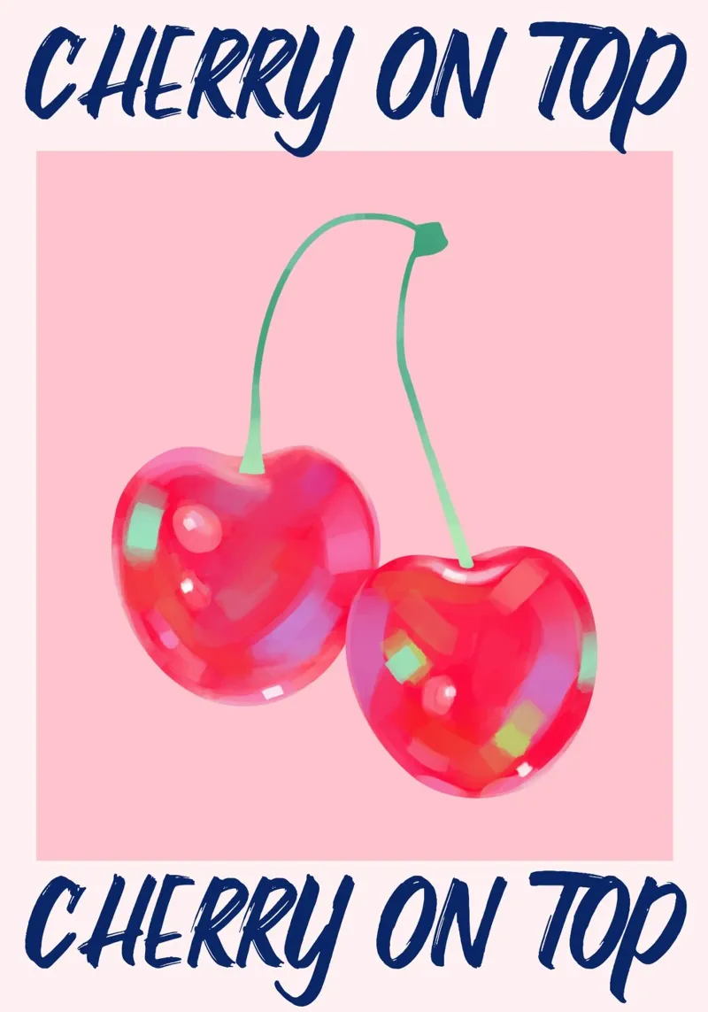Cherry On Top: Vibrant Pop Art Fruit Print canvas with Floater frame by homdeco