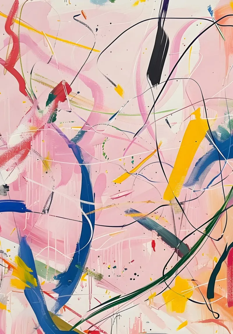 Abstract Expressionism: Dynamic Pink Canvas with Splashes canvas by homdeco