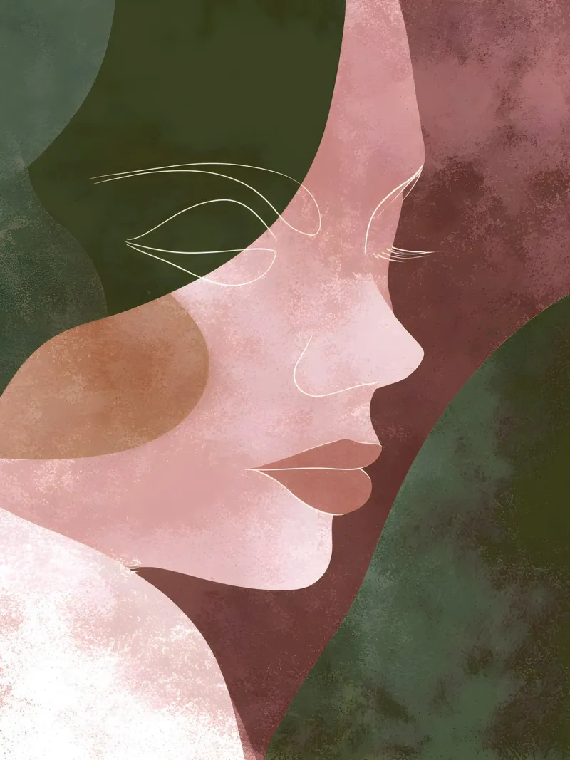 Pink and Green Abstract Woman acrylic glass by Gypsy Galleria