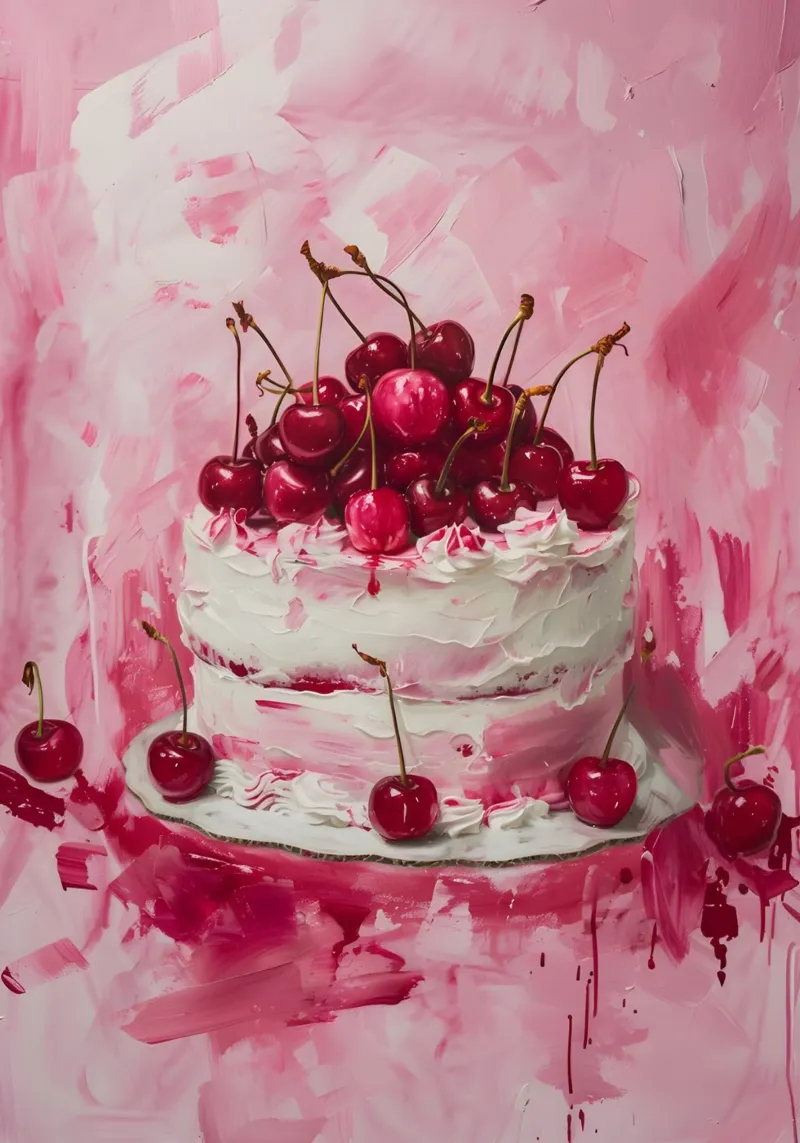 Kirschtorten-Glück: Rosa Palette Impressionistische Kunst Poster mit Kunststoffrahmen von homdeco