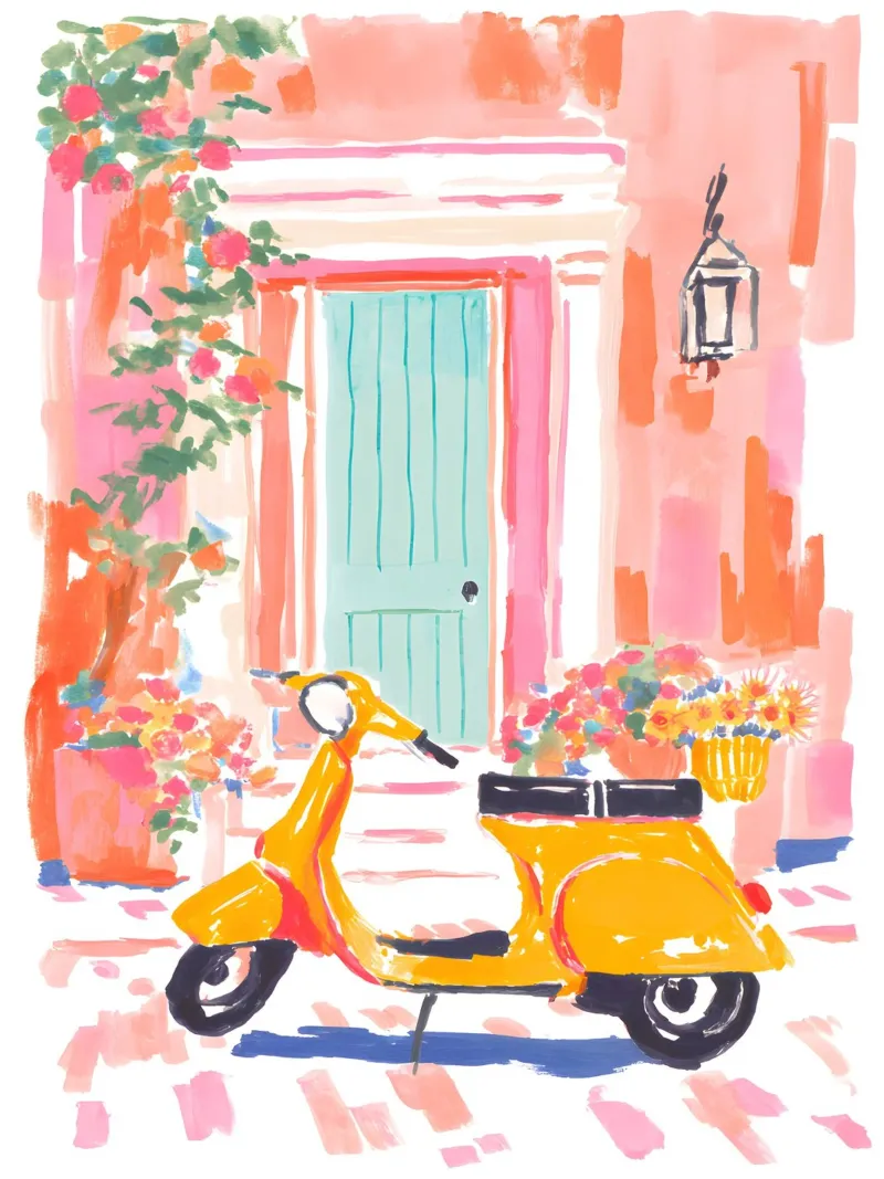 Yellow Vespa poster con telaio in plastica da Gypsy Galleria
