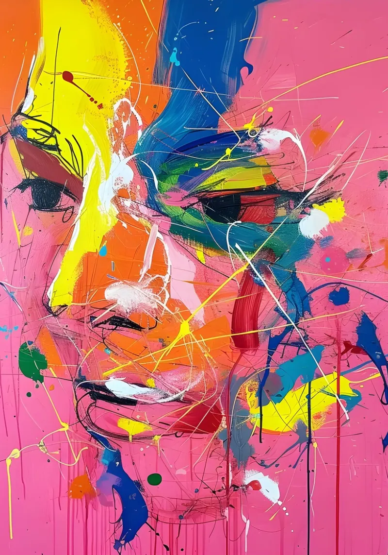 Portrait abstrait : Expressionnisme rose et jaune hahnemühle de homdeco