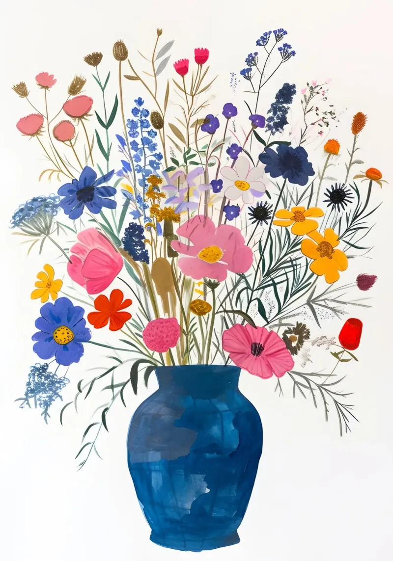 Ramo de flores silvestres: Vibrante bodegón botánico metacrilato de homdeco