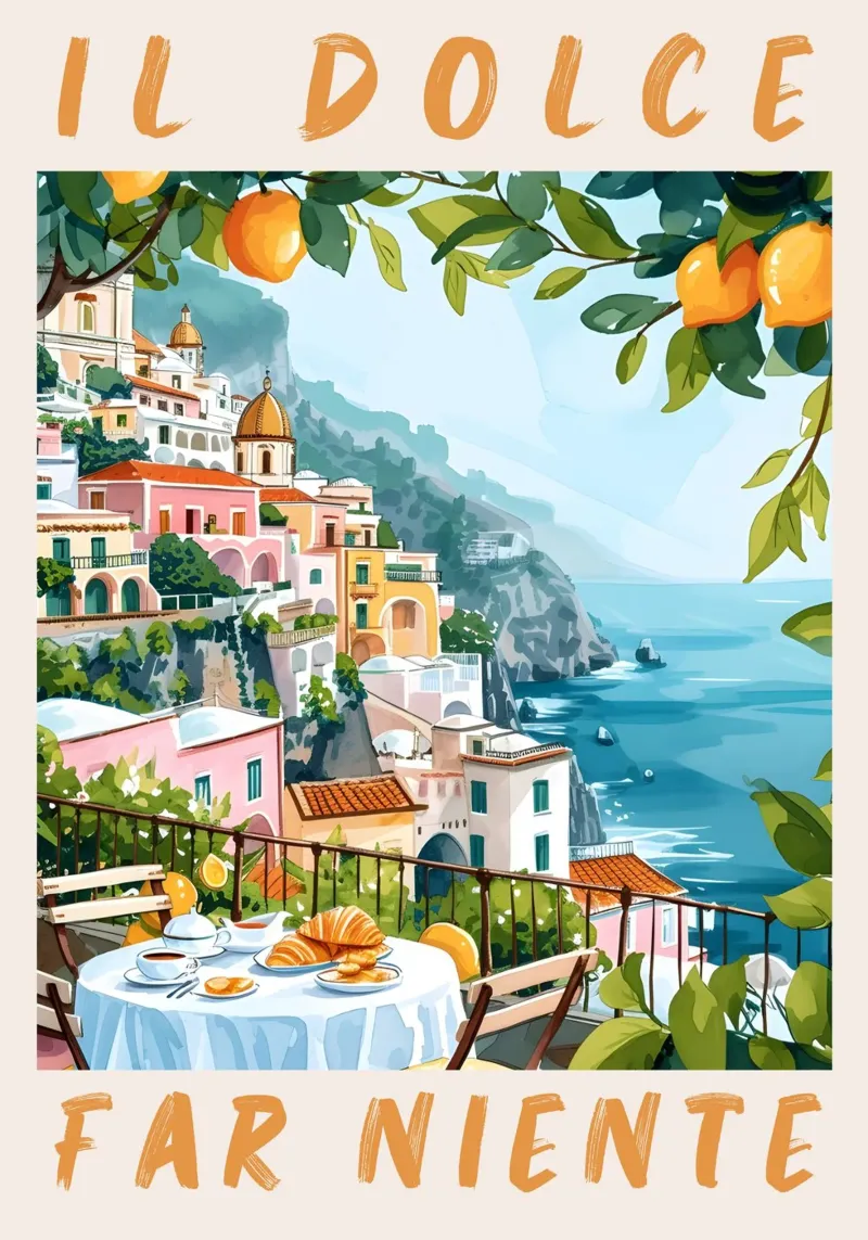 Positano "Il Dolce Far Niente" Travel Poster Art poster con telaio in alluminio da homdeco