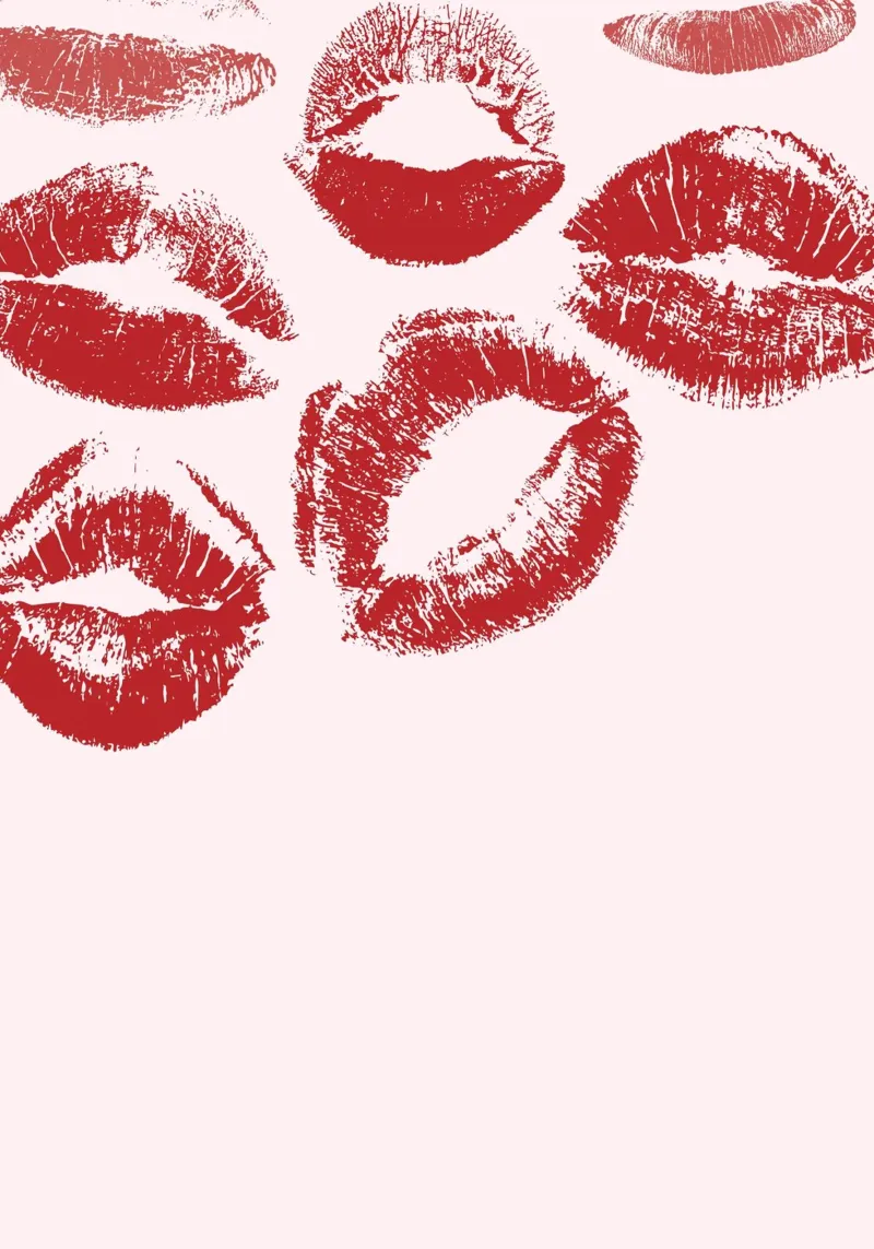 Rote Lippenstiftküsse: Pop-Art-Lippendrucke Ästhetik Poster mit Aluminium Rahmen von homdeco
