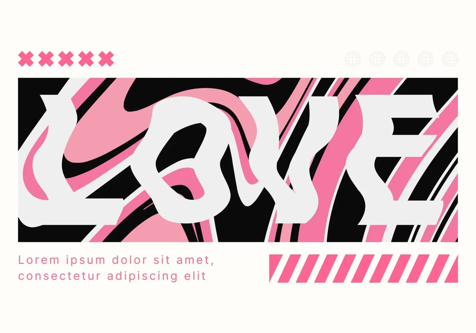 LOVE Glitch Kunst: Roze, zwart-wit modern abstract canvas met Baklijst van homdeco