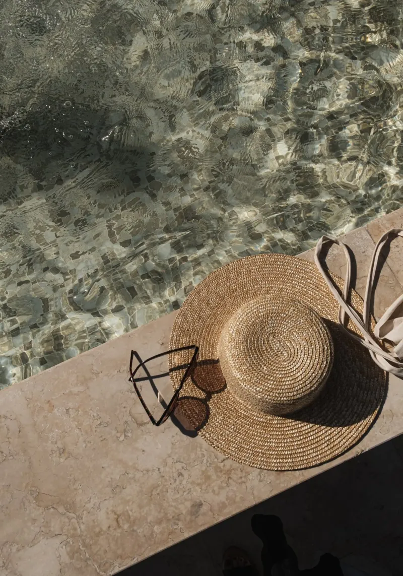 Summer Poolside Serenity Straw Hat Aesthetic Decor backlit film by dawnthesea