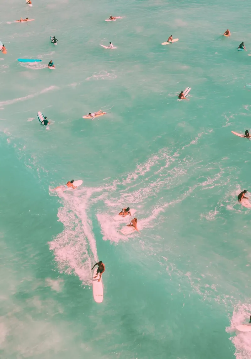 Waikiki Surfers Vista aérea Aqua Pink Vintage metacrilato de dawnthesea