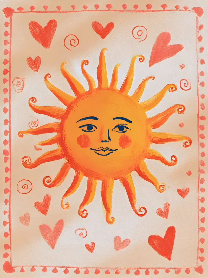 Whimsical Sun poster with wooden frame by Gypsy Galleria