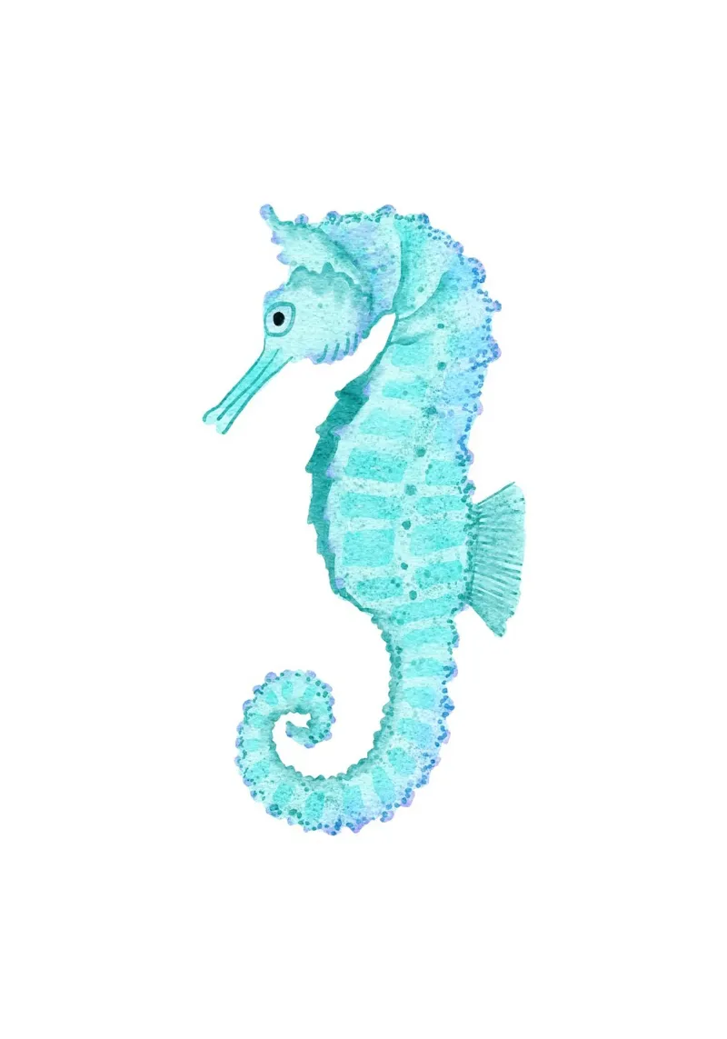 Aqua zeepaardje aquarel zeedieren kunst canvas met Baklijst van dawnthesea