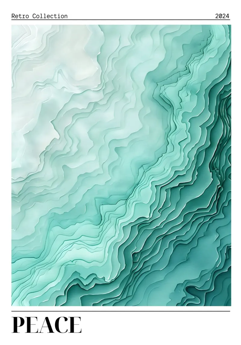 Peaceful Aqua Layers Abstract Retro Collection Art poster with wooden frame by dawnthesea