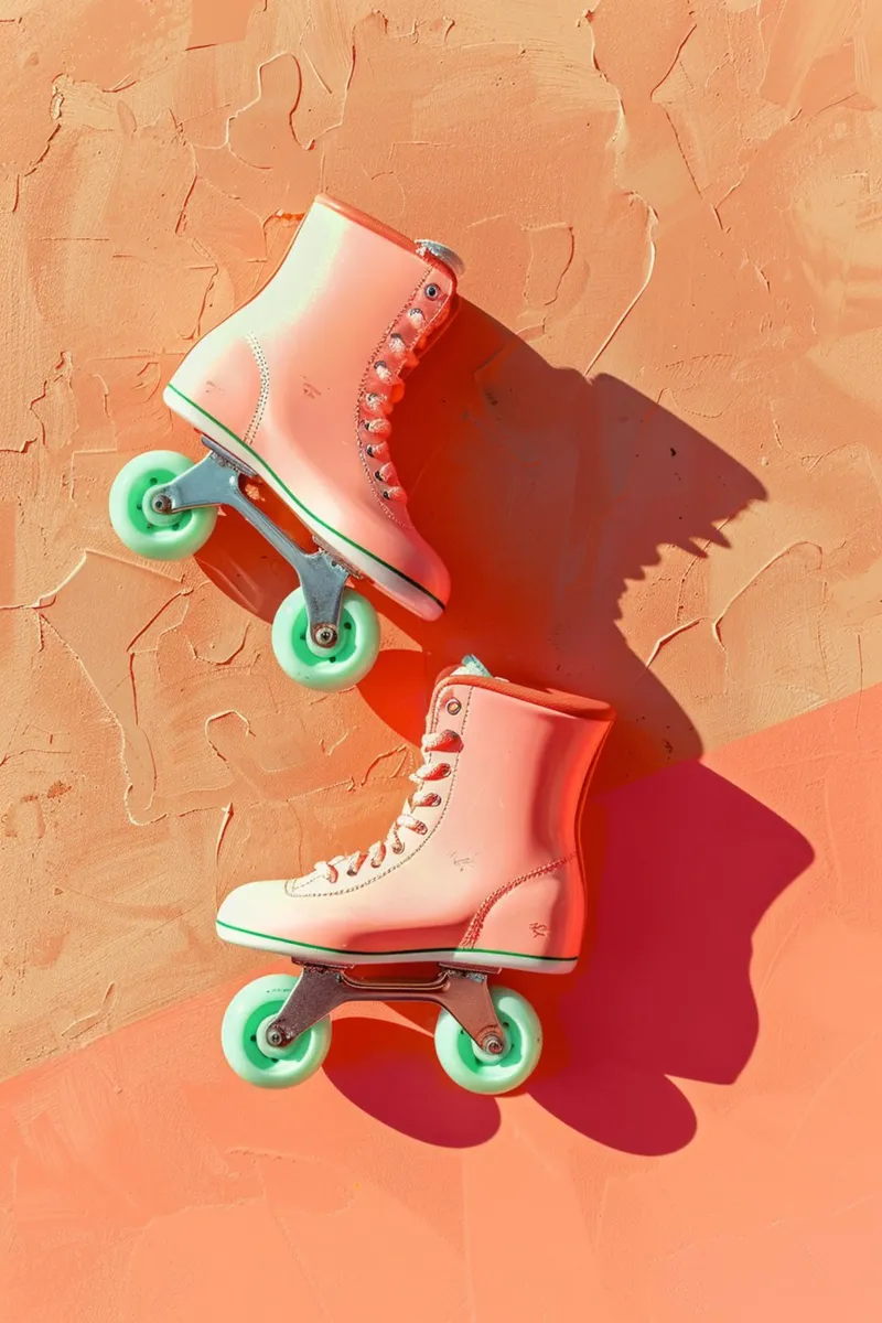 Retro Roller Skates on Dopamine Coral pellicola backlit da Mosaic Dialogue