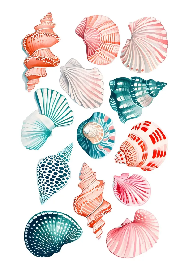 Vibrant Seashell Collection Acuarela costera hahnemühle de dawnthesea