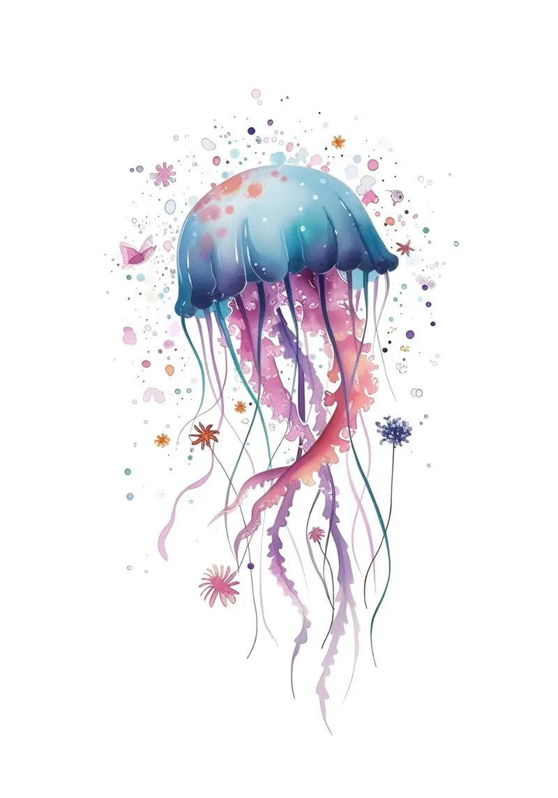 Medusa Fantasia Acquerello Oceano Sogno Arte poster con telaio in plastica da dawnthesea