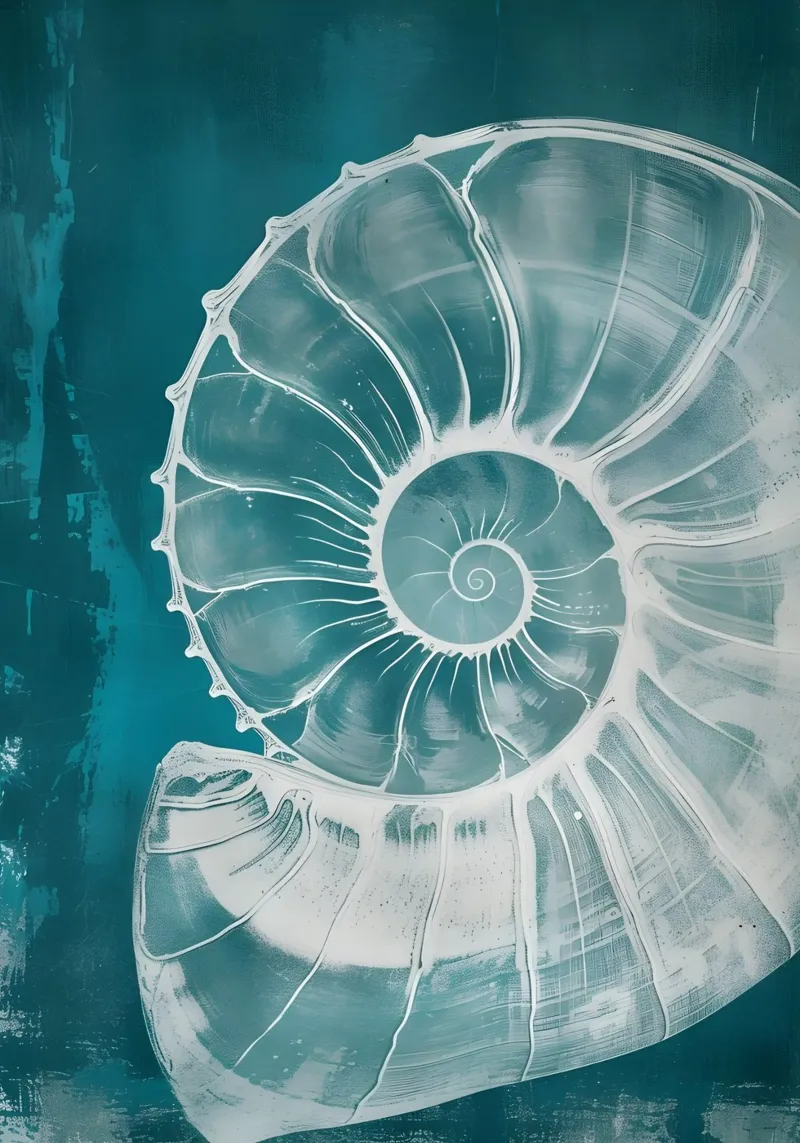 Nautilus Shell Abstract Teal Marine Art hahnemühle by dawnthesea
